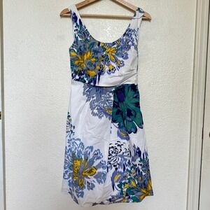 TAHARI Womens Floral Fit & Flare Sundress Square Neck Ruched Sides Midi dress